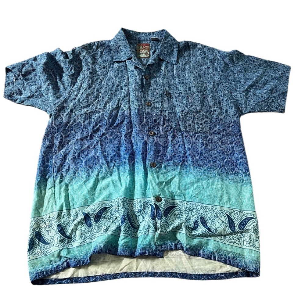 Pineapple Connection Mens Ombre Blue Hawaiian Shirt Size Small